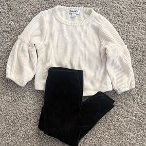 Splendid Ivory Ribbed Top and Black Leggings Set